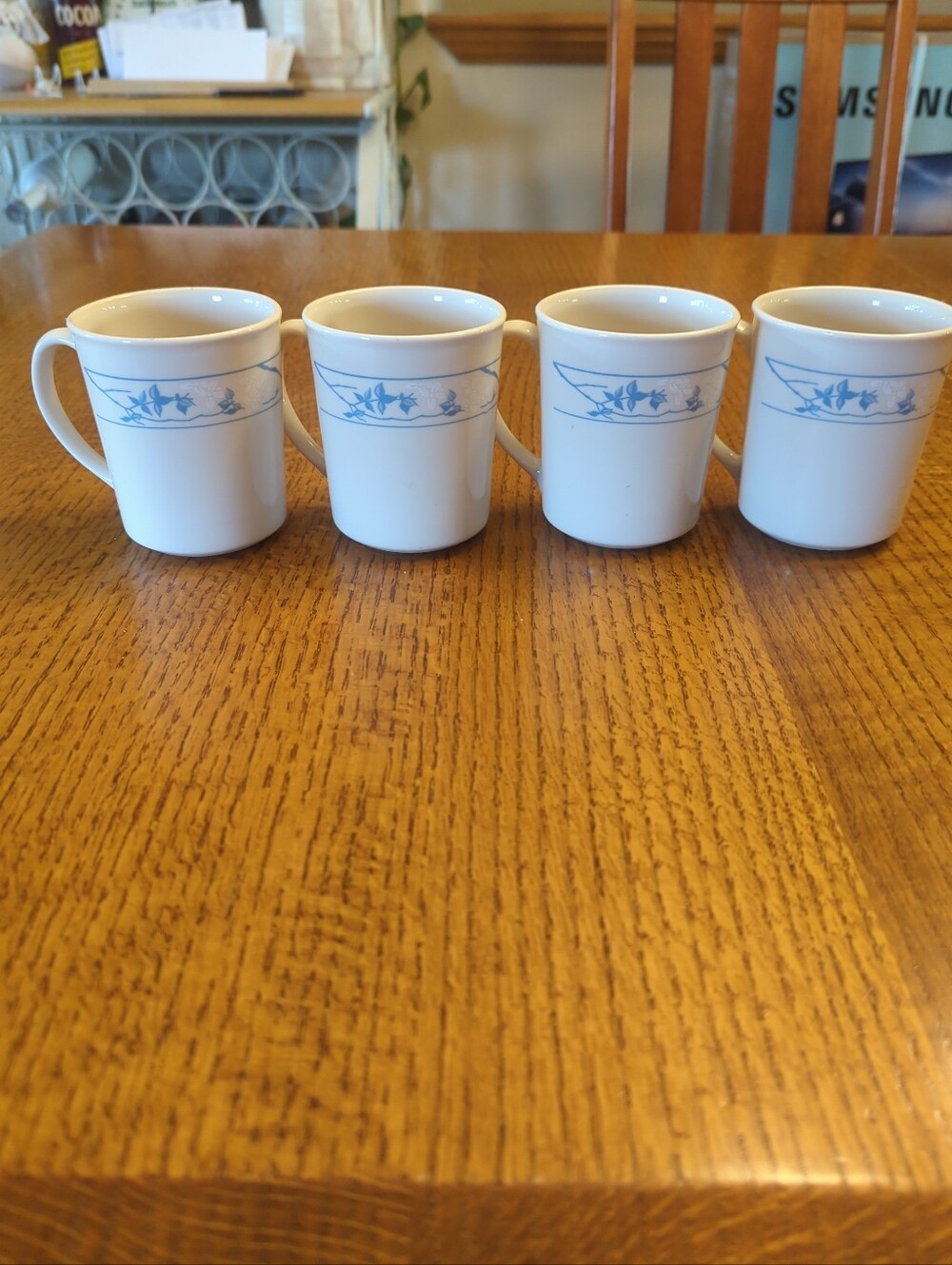 Corning │4- First of Spring- Ivory, Blue & White Coffee Mugs Cups │Vintage